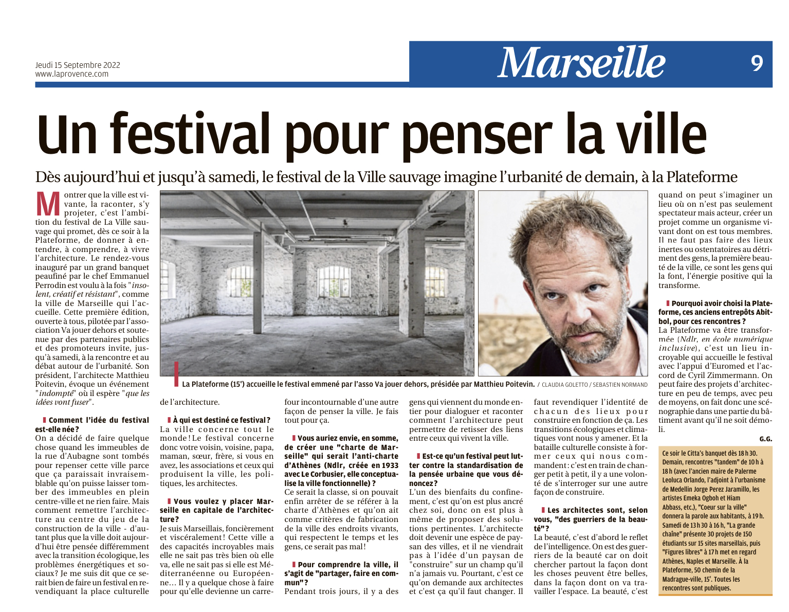 LA PROVENCE_15.09.2022_Festival de la Ville Sauvage