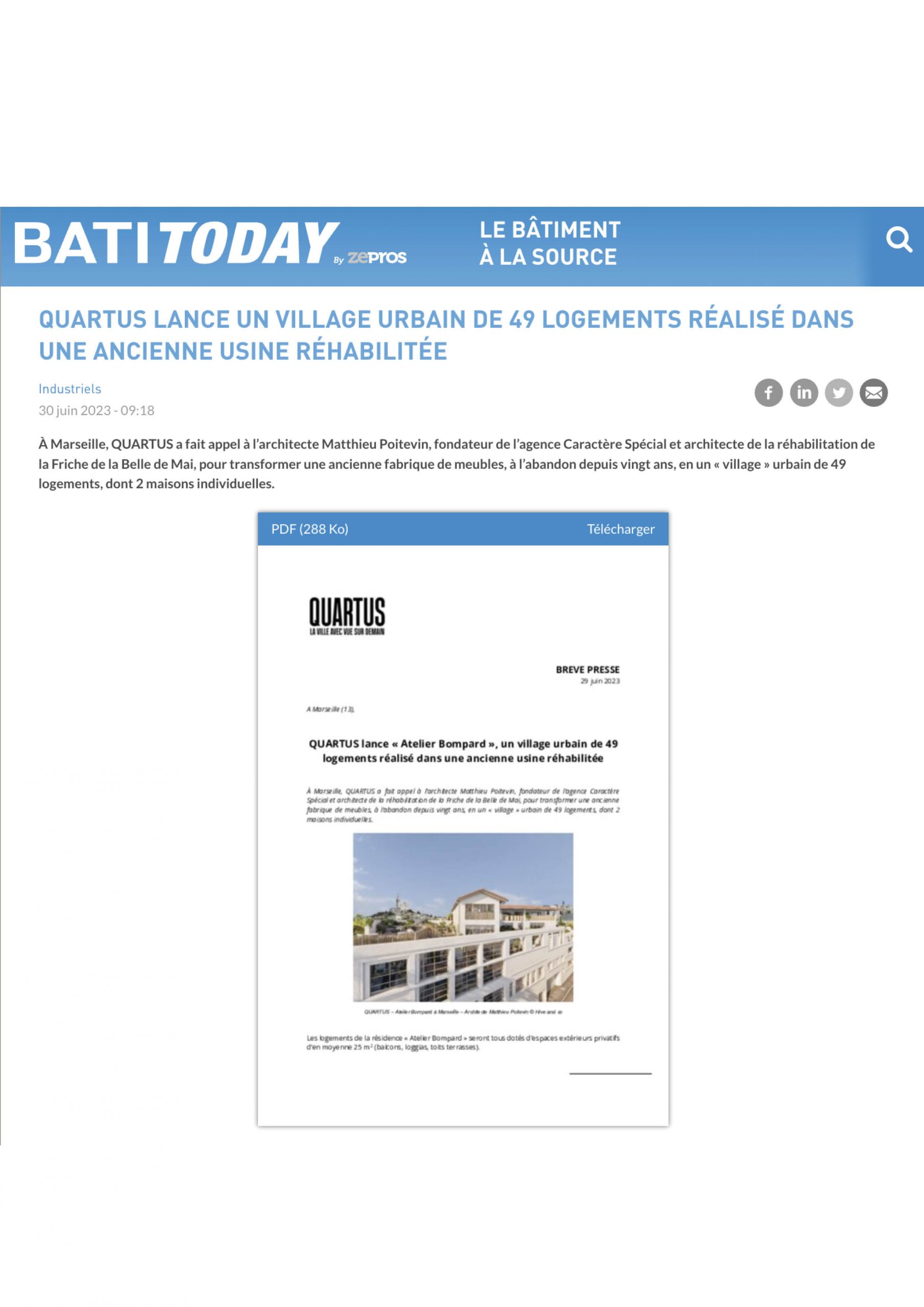 BATY TODAY_30.06.23_QUARTUS lance un village urbain de 49 logements réalisé dans une ancienne usine réhabilitée