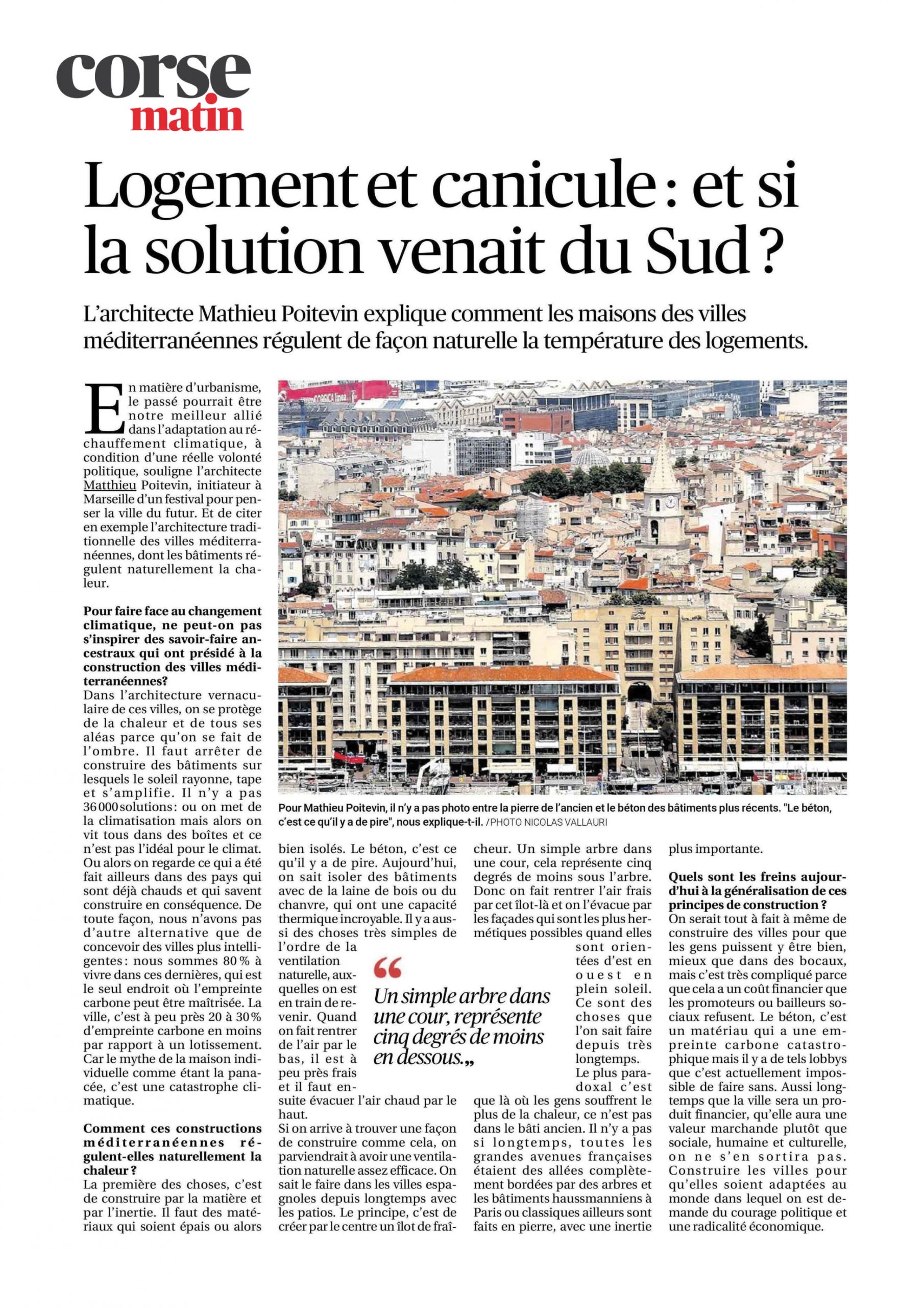 CORSE MATIN_25.08.23_Logement et canicule : et si la solution venait du sud ?