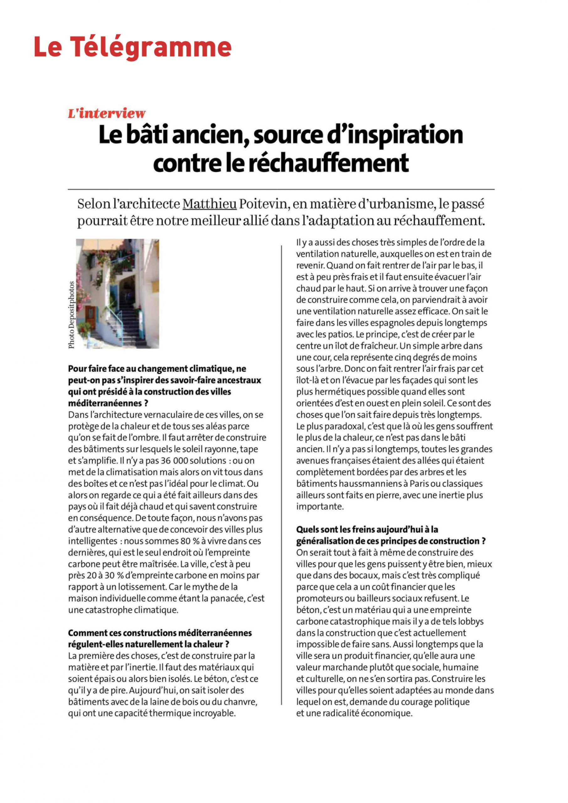 LE TELEGRAMME_28.08.23_Le bâti ancien, source d’inspiration contre le réchauffement
