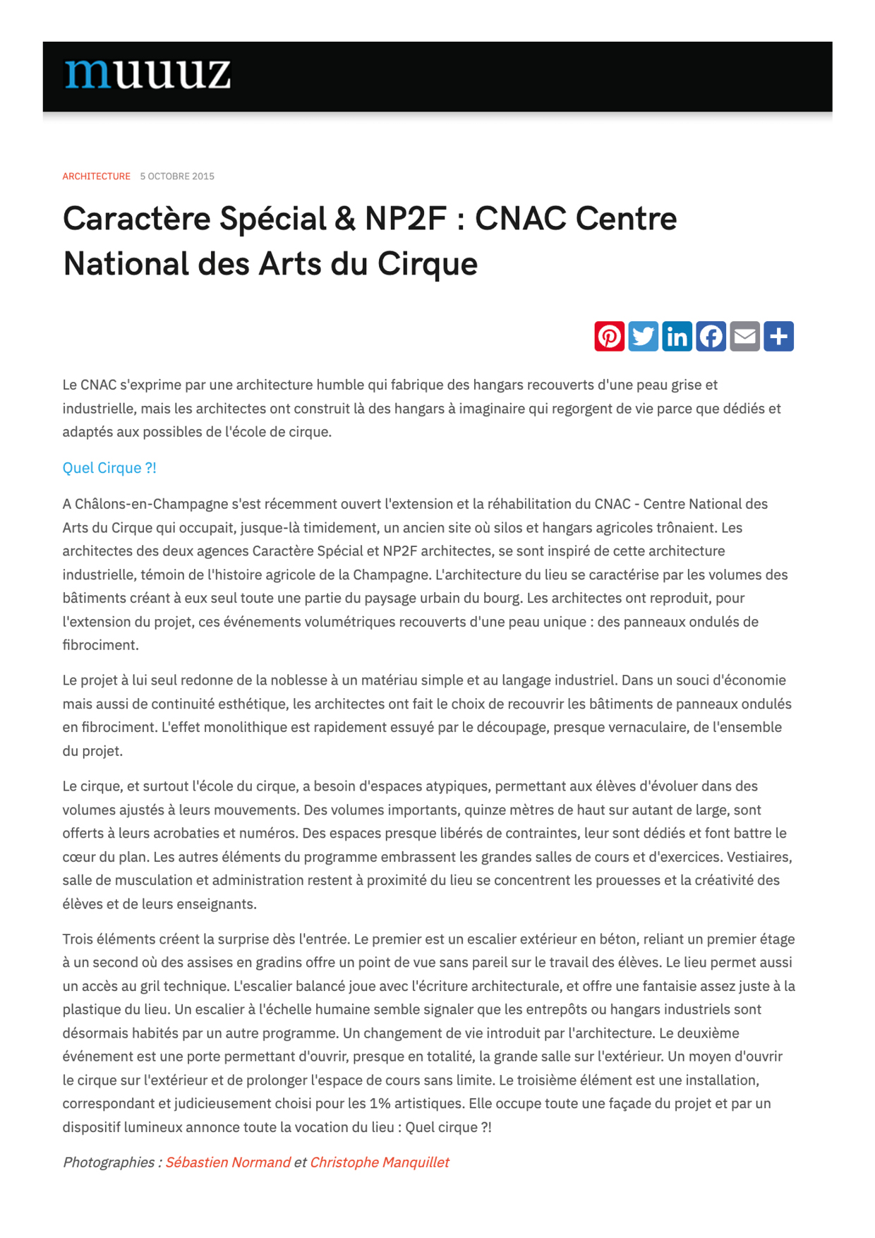 MUUUZ_05.10.15_Caractère Spécial & NP2F : CNAC Centre National des Arts du Cirque