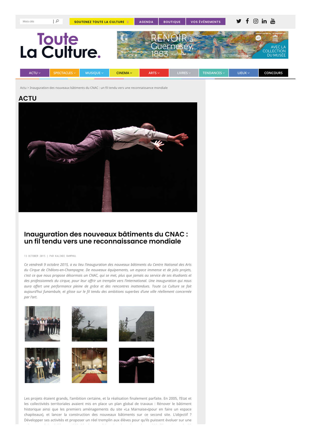 TOUTES LA CULTURE_13.10.15_Inauguration des nouveaux bâtiments du CNAC : un fil tendu vers une reconnaissance mondiale