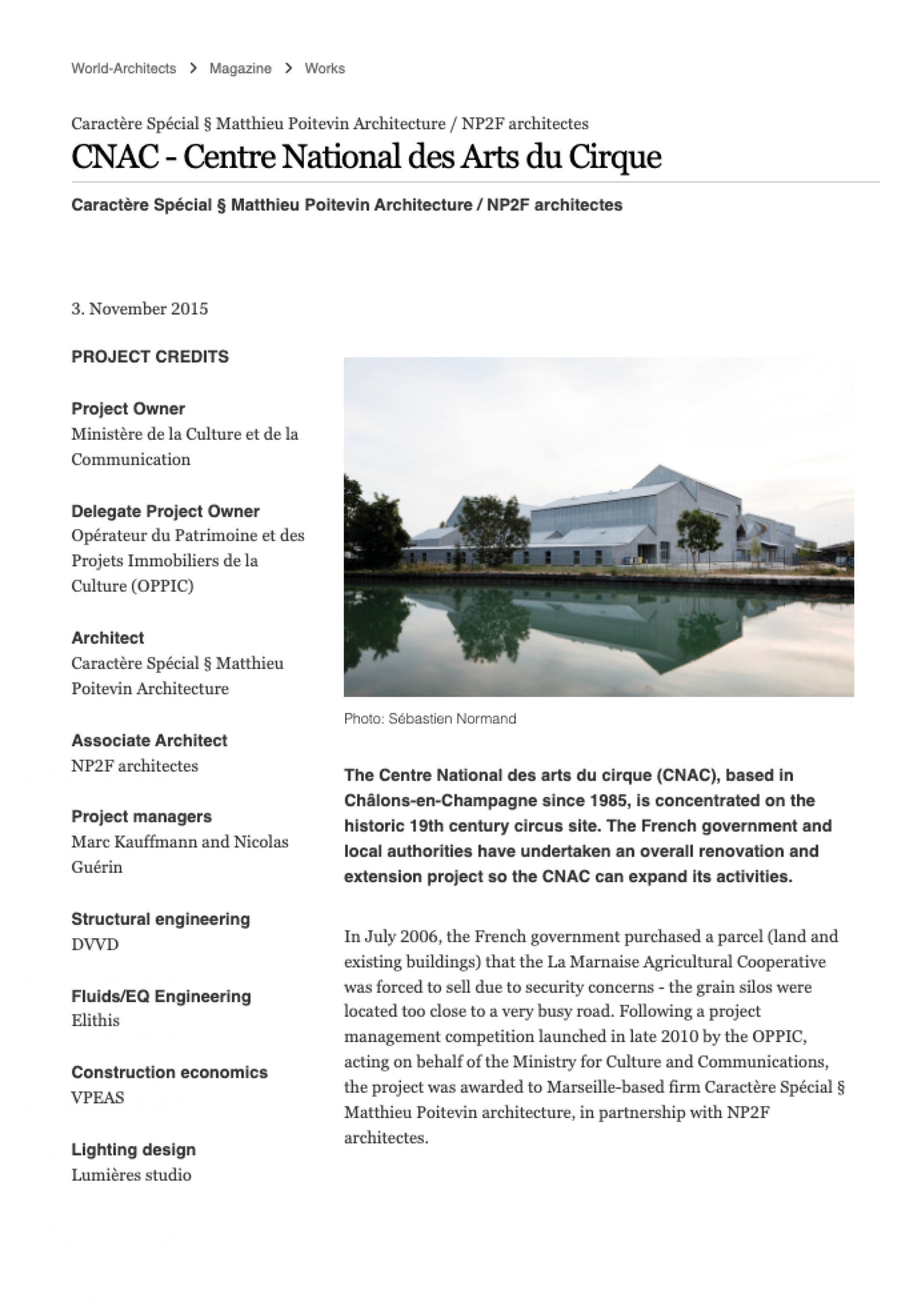 WORLS ARCHITECTS_03.11.15_CNAC – Centre National des Arts du Cirque