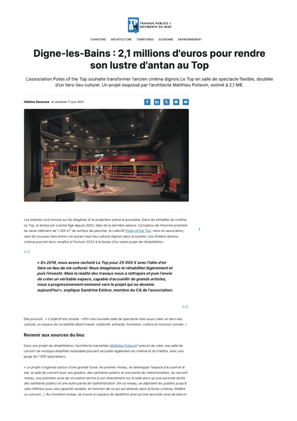 TRAVAUX PUBLICS ET BÂTIMENTS DU MIDI_11.06.21_Digne-les-Bains : 2,1 millions d’euros pour rendre son lustre d’antan au Top