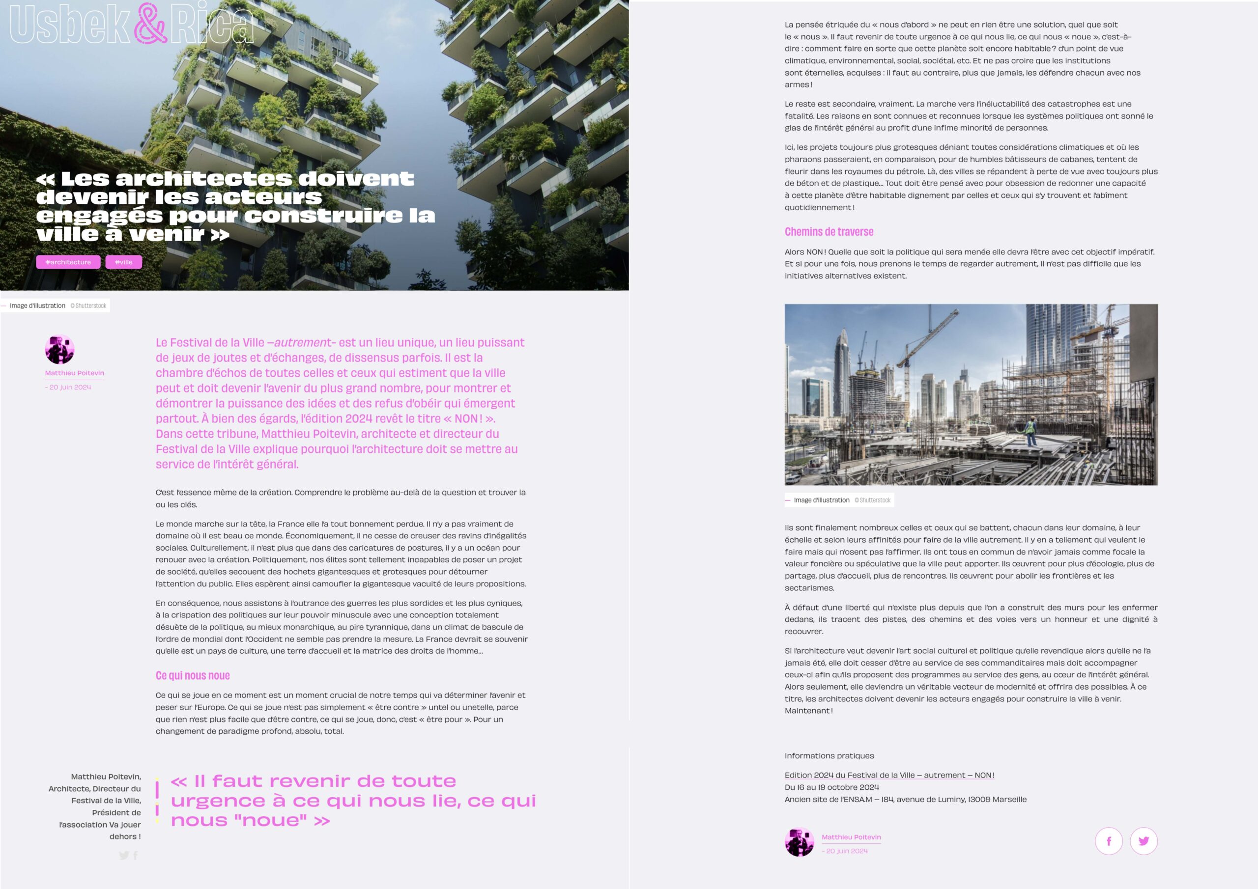 Les architectes doivent devenir les acteurs engagés pour construire la ville à venir