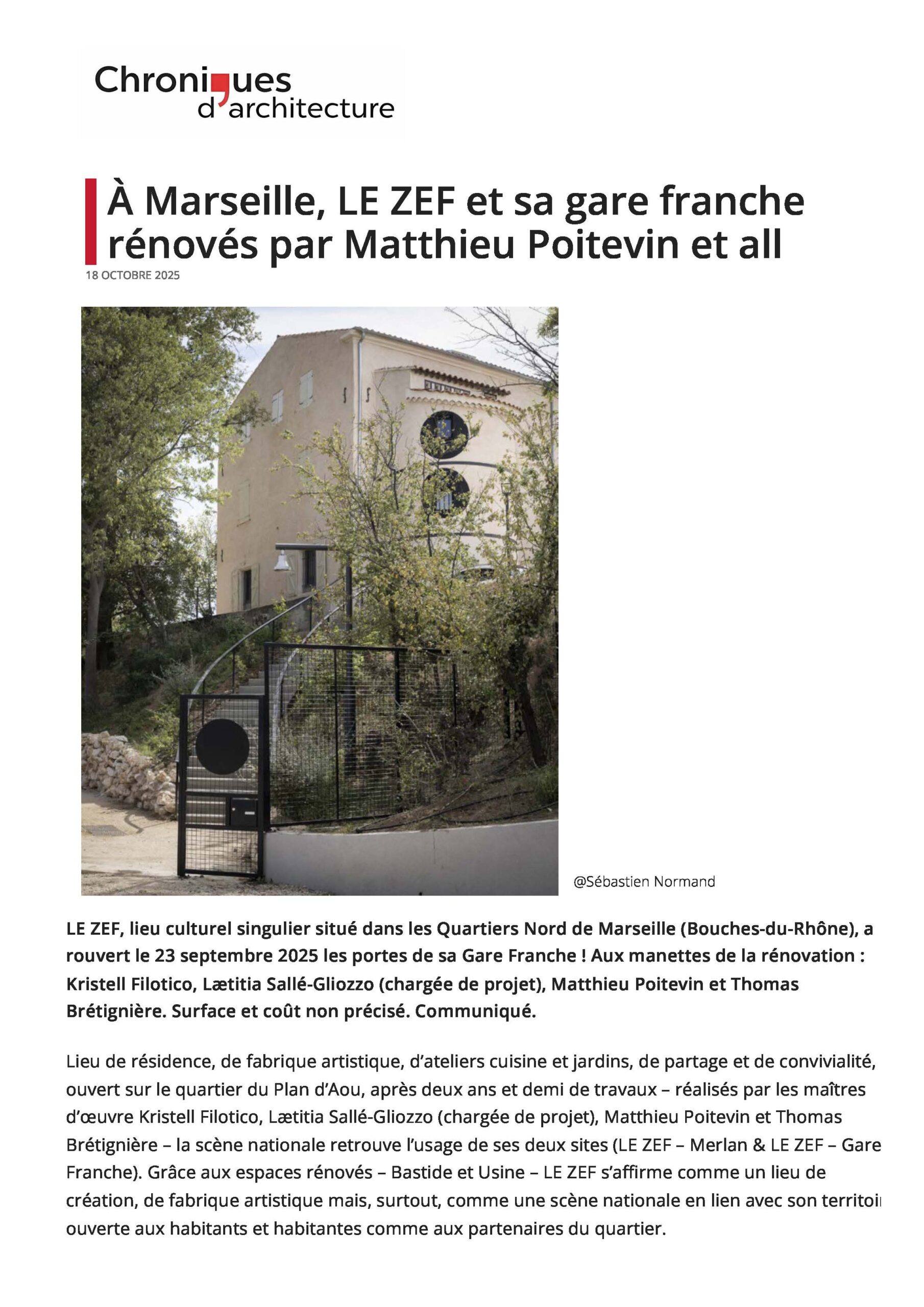 CHRONIQUES D’ARCHITECTURE_18.10.2025_A Marseille, LE ZEF et sa gare franche rénovés par Matthieu Poitevin