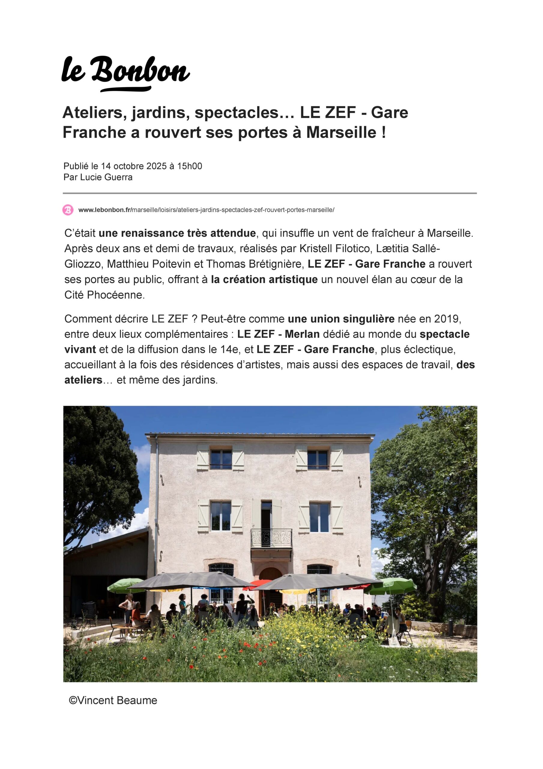 LE BONBON_14.10.2025_Ateliers, jardins, spectacles… LE ZEF-Gare Franche a rouvert ses portes à Marseille !