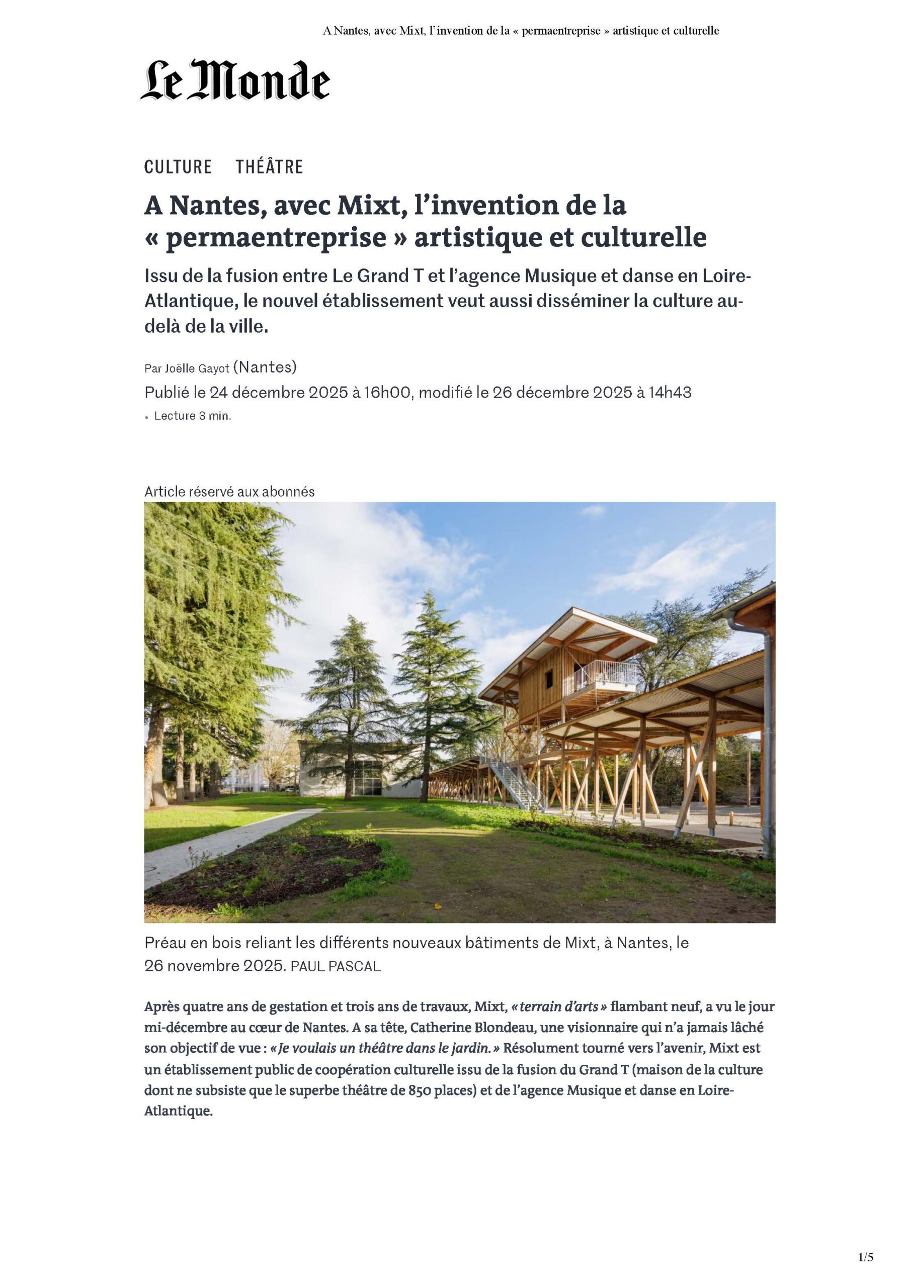 LE MONDE_24.12.2025_A Nantes, avec Mixt, l’invention de la “permaentreprise” artistique et culturelle