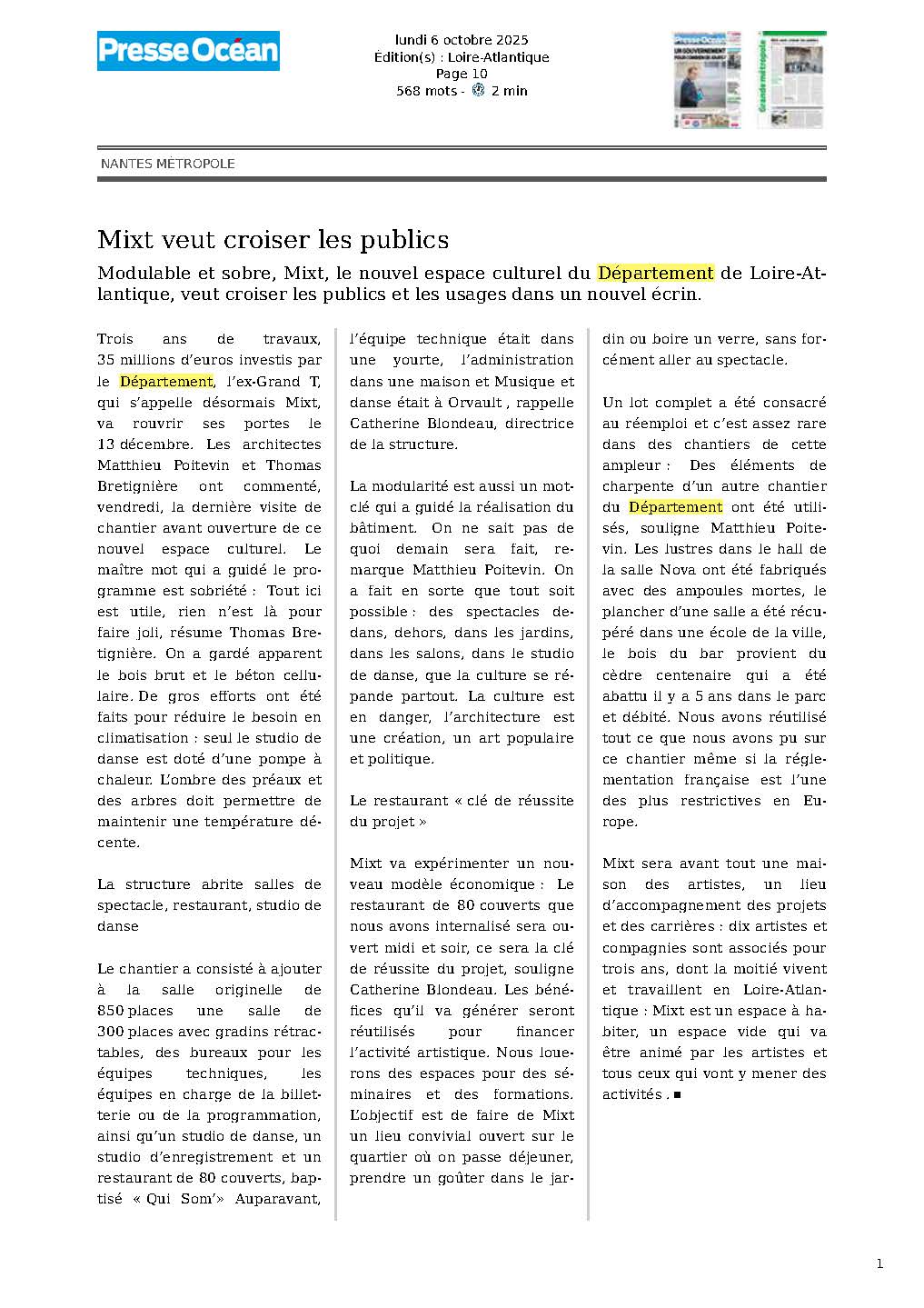 PRESSE OCEAN_06.10.2025_MIXT veut croiser les publics