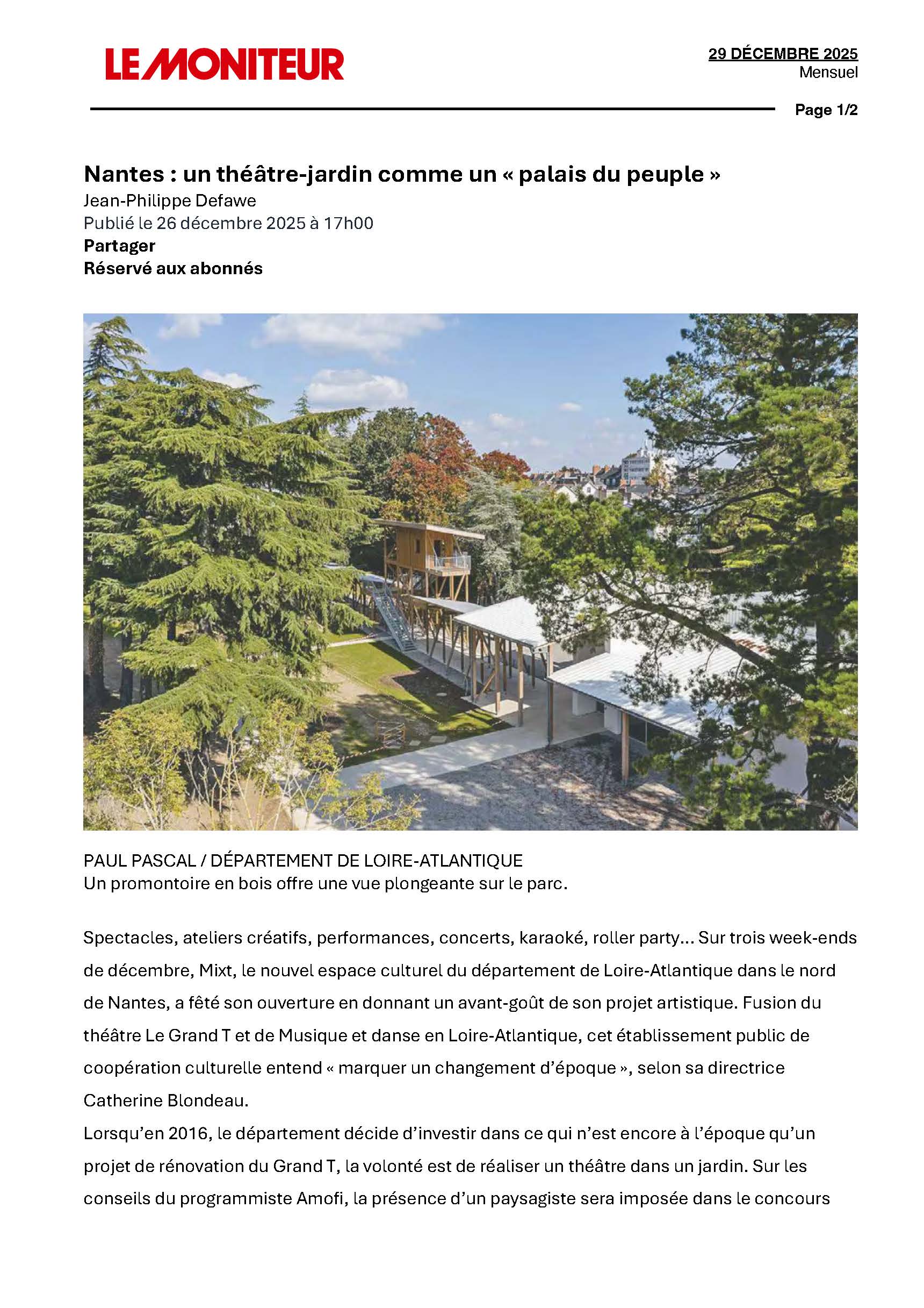 LE MONITEUR_29.12.2025_Nantes : un théâtre-jardin comme un “palais du peuple”